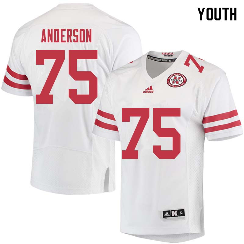 Youth #75 Fyn Anderson Nebraska Cornhuskers College Football Jerseys Sale-White - Click Image to Close